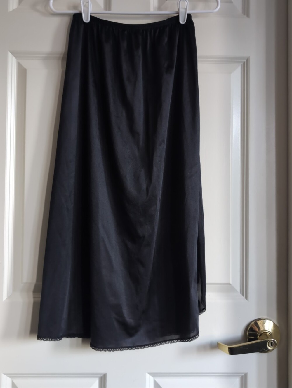 Vintage black maxi slip skirt with lace trim